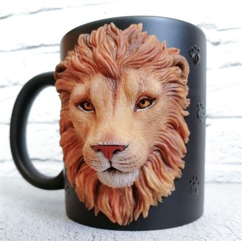 Кружка со львом из полимерной глины Кружка с декором, Полимерная глина ...