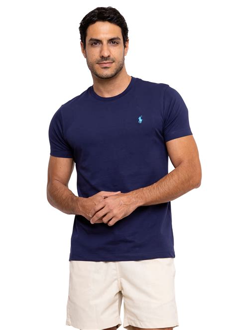 Camiseta Ralph Lauren Masculina Básica Icon Light Blue Custom Slim Fit