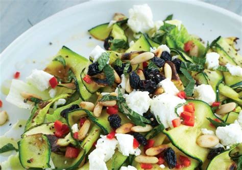 Grilled Courgette Salad With Chilli Feta And Pine Nuts Vegetarian