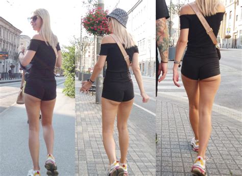 Sexy Blonde In Black Shorts Candid Best Premium