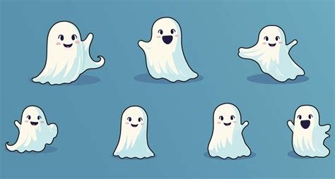 Premium Vector Ghost Icon Set With Cute Cartoon Spooky Scary Happy And Funny Faces Halloween