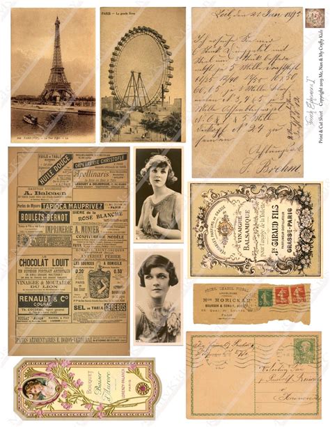 Printable Digital French Ephemera Junk Journals Scrapbooking