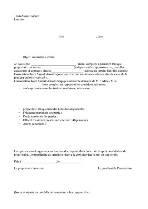 Autorisation Terrain Pdf