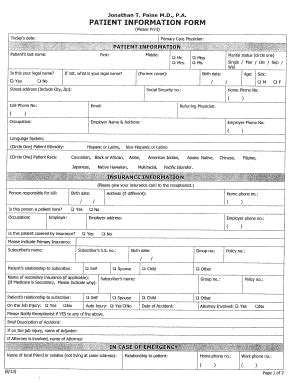 Fillable Online Patient Information Form Jonathan T Paine M D F A