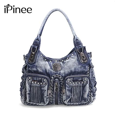 Ipinee Fashion Women Bag Denim Handbag Large Capacity Blue