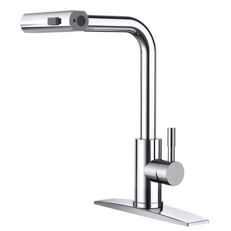 Androme Single Handle Pull Down Sprayer Kitchen Faucet With Deckplate Pull Out Spray Wand In