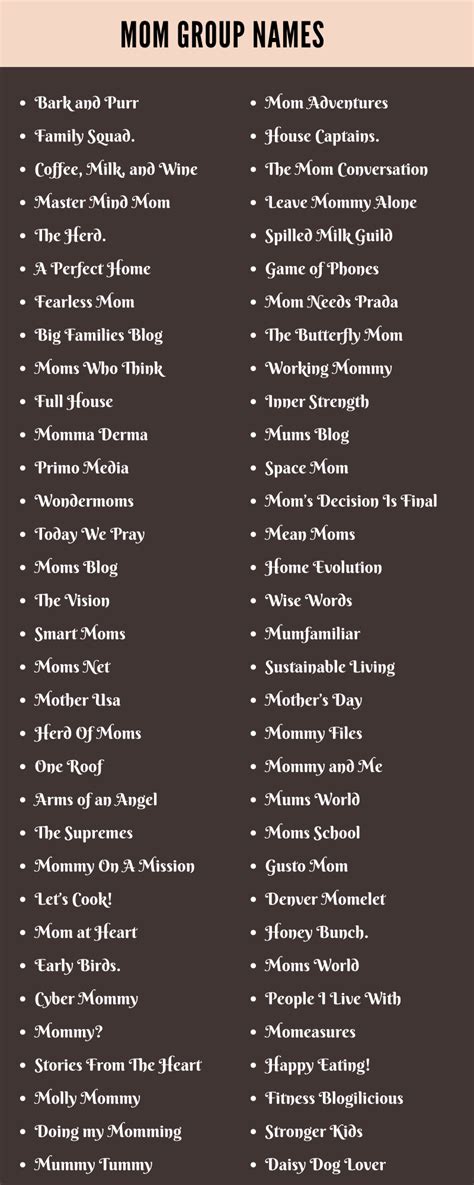 399 Cool Mom Group Names Ideas And Suggestions