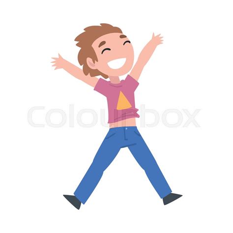 Happy Little Boy With Raising Hands Stock Vector Colourbox