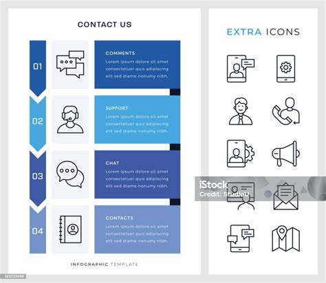 Contact Us Infographic Template And Line Icons Stock Illustration