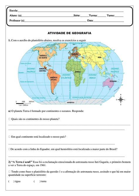 Geografia 4º ano Atividade de geografia para trabalhar no 4º ano do