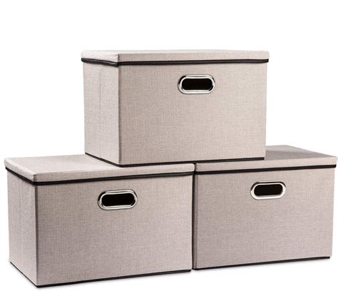 PRANDOM Large Foldable Storage Bins With Lids 3 Pack LinenFabric