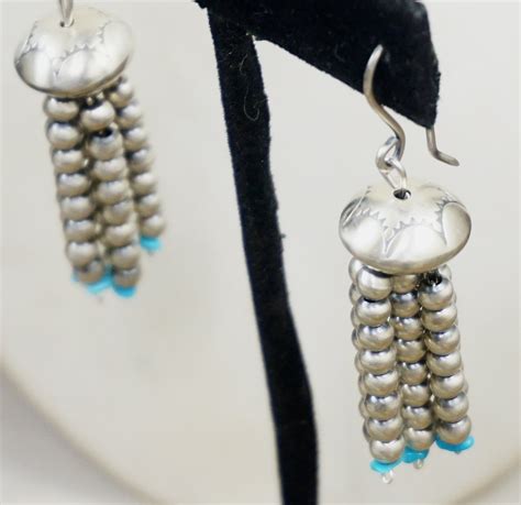 Item Z Navajo Silver And Turquoise Beaded Tassel Necklace And