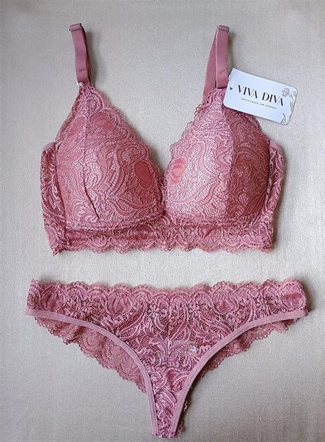 Lingerie conjunto de sutiã e calcinha rosê renda bojo sem aro Viva Diva Lingeries