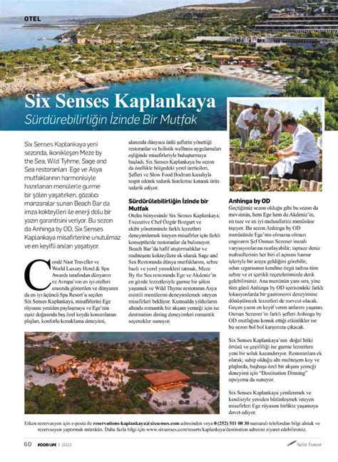 Food Life Dergisi Six Senses Kaplankaya Ncelemesi