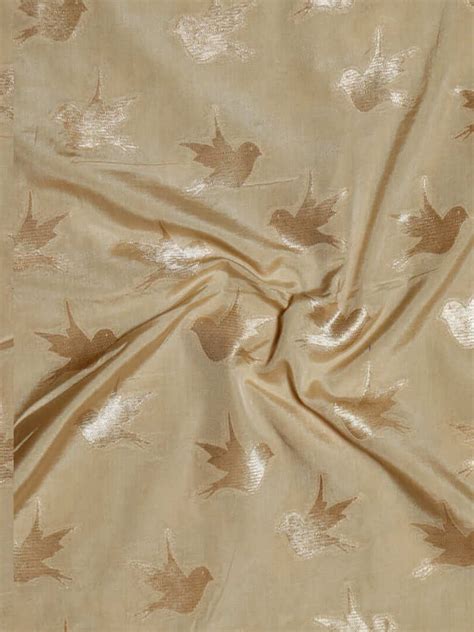 Pure Silk Brocade Golden Zari Flying Birds Design Fabric Source Fabrics