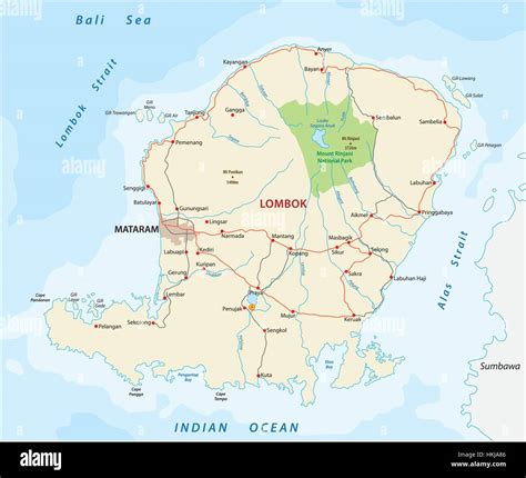 Carte Routière De Lîle Indonésienne De Lombok Image Vectorielle Stock