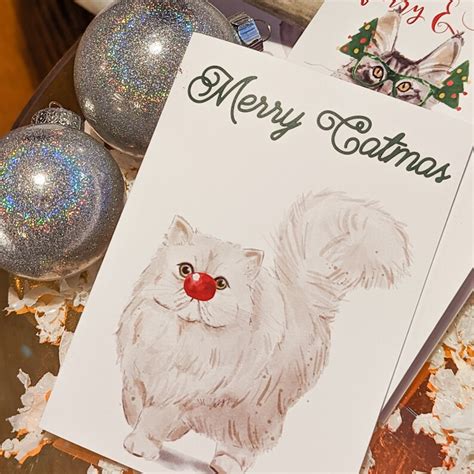 Meowy Christmas Blank Cat Pun Holiday Cards Pack For Cat Etsy