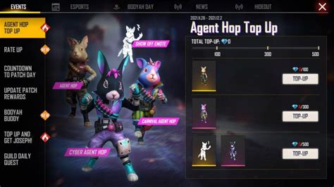 How To Get Free Agent Hop And Skins In New Free Fire Top Up Event