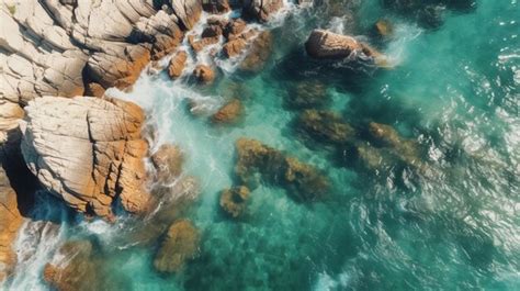 Premium AI Image | Aerial view of rocks in the ocean