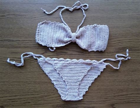 Nude Bandeau Bikini Set Beige Crochet Bikini Handmade Etsy