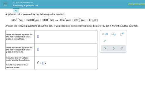 Solved O ELECTROCHEMISTRY Analyzing a galvanic cell A | Chegg.com 