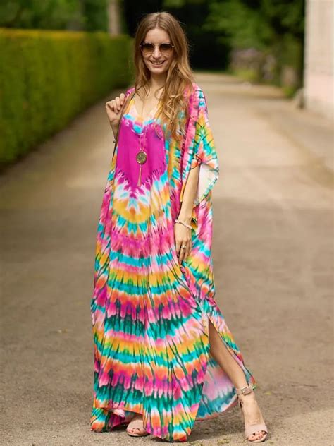 Boho Printed Bikini Cover Ups Sexy Batwing Sleeve Maxi Dress Women Moroccan Kaftans Robe
