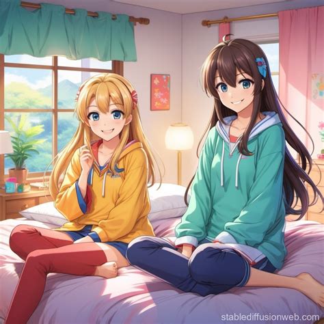 Anime Friends Sleepover | Stable Diffusion Online