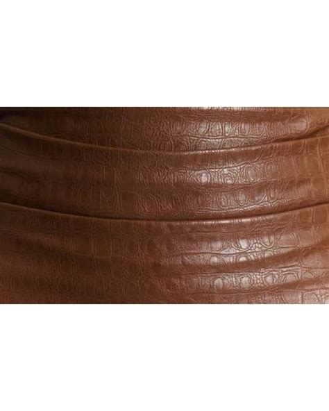 Naked Wardrobe Ruched Croc Embossed Faux Leather Corset Top In Brown Lyst