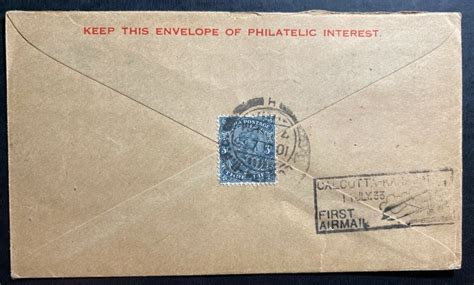 Calcutta India First Flight Airmail Cover Ffc To Karachi Trans