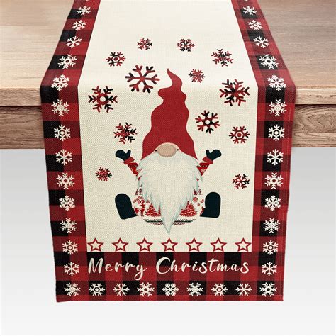 Red Christmas Table Runner Xmas Gnome Merry Christmas For Kitchen