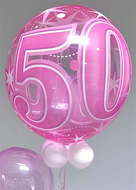 Pink 50th Birthday Helium Balloon Bubble Bouquet With Collars