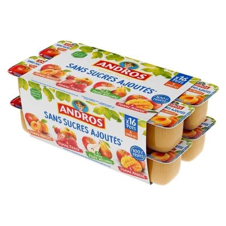 Andros spécialité de pommes fraises poires mangues et abricot 16x100g