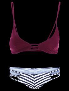 Striped Strappy Bikini Set Wine Red Bikinis S Zaful