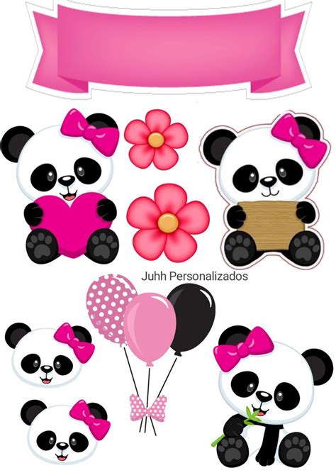 Topper Para Imprimir Topper Panda Rosa Personalizados Festa De