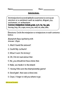 Interjections Worksheet Reading Level Preview Worksheets Library