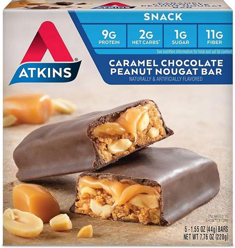 Atkins Caramel Chocolate Peanut Nougat Snack Bar Protein Snack High In Fiber 2g Sugar Keto