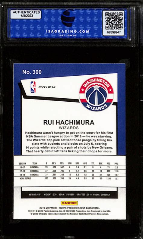 2019 20 Hoops Premium Stock Rui Hachimura Blue Cracked Ice Prizm 300