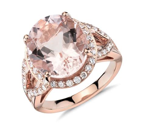 Morganite And Diamond Halo Ring In 18k Rose Gold 13x11mm Beautiful