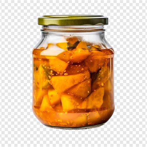 Free Psd Delicious Mango Pickle In Glass Jar Isolated On Transparent