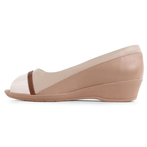 Sapato Comfortflex Peep Toe Feminino Nude Bege