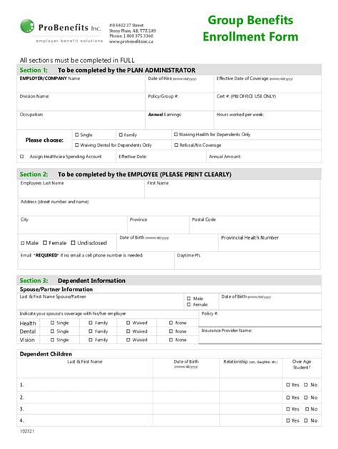 Fillable Online Benefits Enrollment Forms Form Templates Fax Email