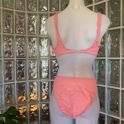 80s Neon Peach Bikini Set SIZE 12 MEDIUM This Depop