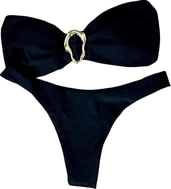 SHENHE Women S 2 Piece Strapless Swimsuits High Cut Metal Ring Tube Top Bandeau Bikini Set