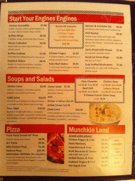 Menu at Route 66 Restaurant, Bar Harbor