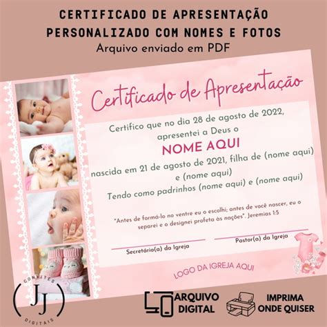 Certificado de Apresentação do Bebê Arquivo pdf Elo7