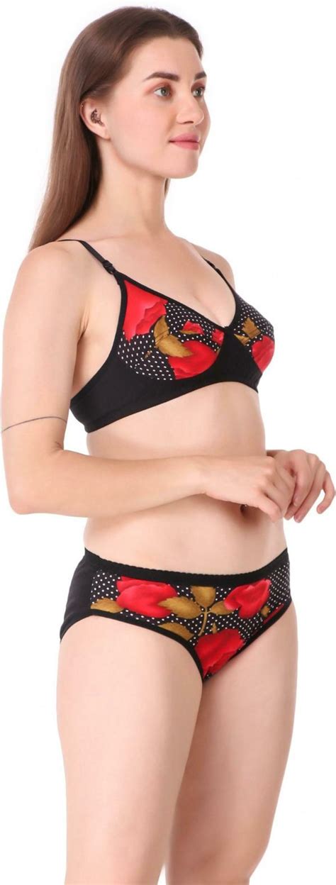 Tace Women Black Floral Cotton Blend Lingerie Set Jiomart