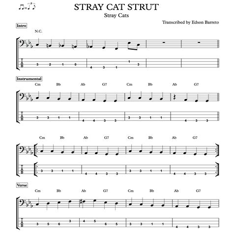 Stray Cat Strut Stray Cats Bass Score And Tab Lesson