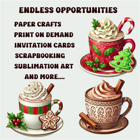 Winter Hot Cocoa Watercolor Clipart Set Commercial Use Festive Pngs Hot Chocolate