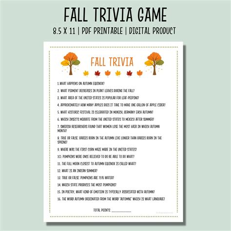 Fall Trivia Game Fall Printable Party Games Fun Autumn Games Autumn