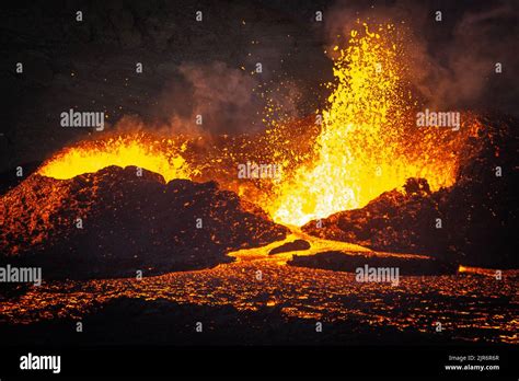 Eruption Of The Meradalir Volcano Reykjanes Peninsula Iceland August